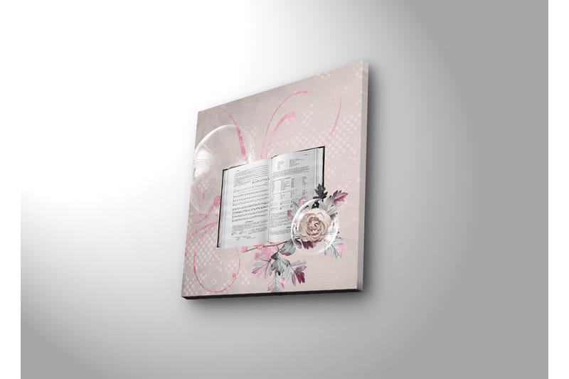 Canvas-taulu LED-valaistuksella 28x28 cm - Avoin kirja kukilla ja abstrakteilla kuvioilla - Vaaleanpunainen / Vihreä / Valkoinen - Sisustustuotteet - Taulu & taide - Canvas-taulu