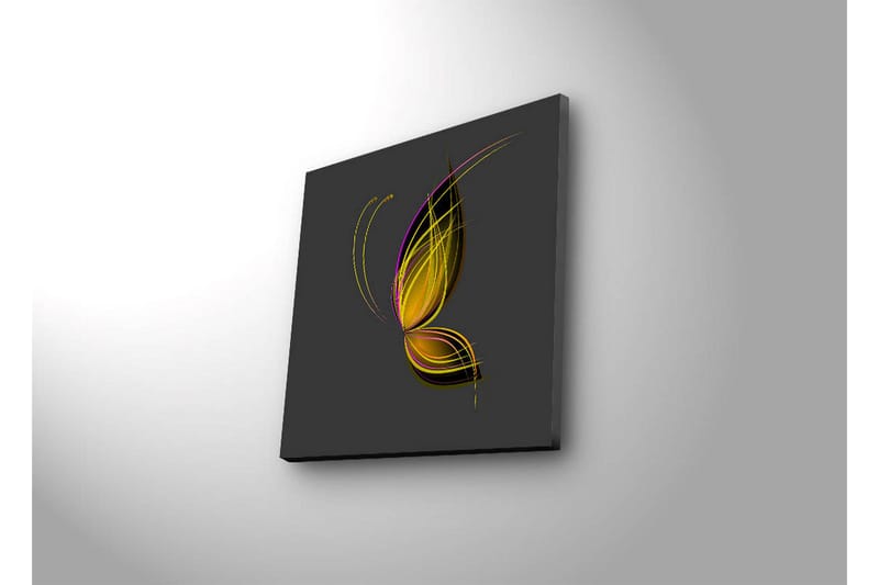Canvas-taulu LED-valaistuksella 28x28 cm - Elegantti perhonen abstrakteilla viivoilla - Kulta / Violetti / Musta - Sisustustuotteet - Taulu & taide - Canvas-taulu