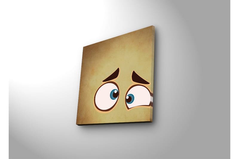 Canvas-taulu LED-valaistuksella 28x28 cm - Ilmeikäs kasvot suurilla silmillä ja huolestuneella ilmeellä - Beige / Sininen / Ruskea - Sisustustuotteet - Taulu & taide - Canvas-taulu