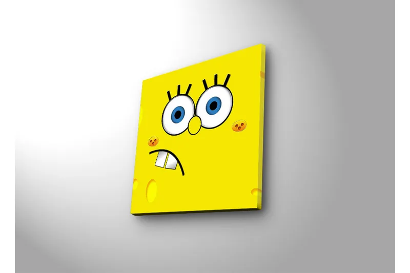 Canvas-taulu LED-valaistuksella 28x28 cm - Iloinen ja ilmeikäs sienihahmo suurilla silmillä - Keltainen / Sininen / Musta - Sisustustuotteet - Taulu & taide - Canvas-taulu