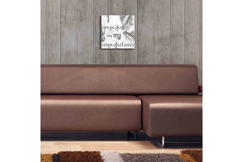Canvas-taulu LED-valaistuksella 28x28 cm - Inspiroiva lainaus täydellisyydestä epätäydellisyyksissäsi - Musta / Harmaa / Valkoinen - Sisustustuotteet - Taulu & taide - Canvas-taulu
