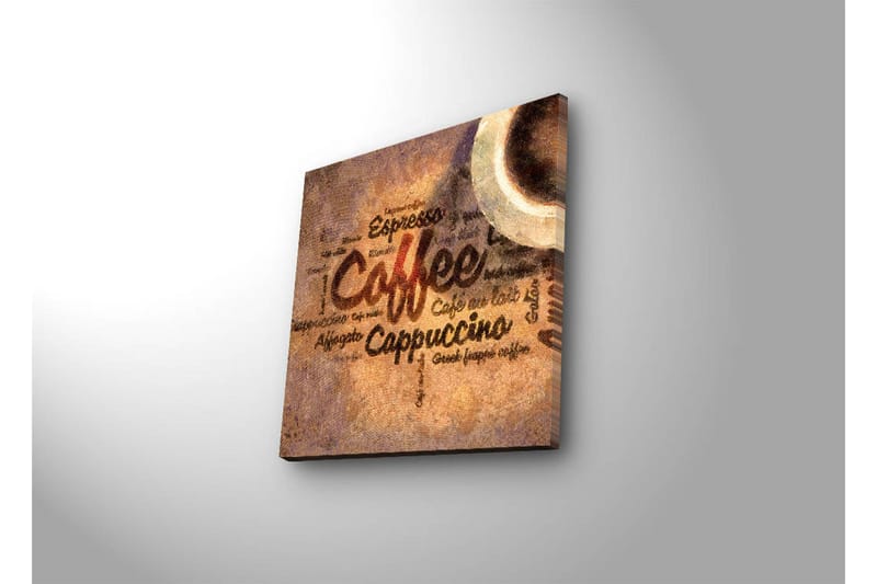 Canvas-taulu LED-valaistuksella 28x28 cm - Kahviaiheinen taideteos tekstillä ja kahvikupeilla - Ruskea / Beige / Musta - Sisustustuotteet - Taulu & taide - Canvas-taulu
