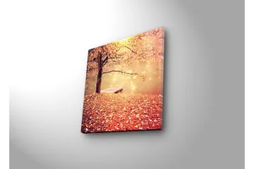 Canvas-taulu LED-valaistuksella 28x28 cm - Kaunis syysmaisema, jossa puu ja vene peilimäisen järven rannalla - Oranssi / Kulta / Ruskea - Sisustustuotteet - Taulu & taide - Canvas-taulu