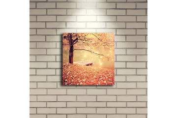 Canvas-taulu LED-valaistuksella 28x28 cm - Kaunis syysmaisema, jossa puu ja vene peilimäisen järven rannalla - Oranssi / Kulta / Ruskea - Sisustustuotteet - Taulu & taide - Canvas-taulu