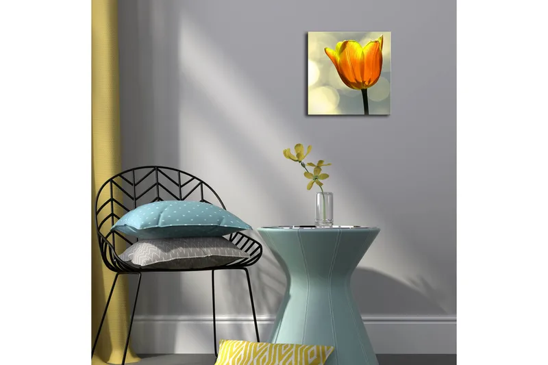 Canvas-taulu LED-valaistuksella 28x28 cm - Kaunis tulppaani kirkkaan oranssissa värissä - Oranssi / Vihreä / Musta - Sisustustuotteet - Taulu & taide - Canvas-taulu