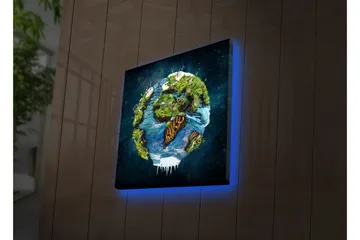 Canvas-taulu LED-valaistuksella 28x28 cm - Maa rehevillä maisemilla ja vesipinnoilla - Vihreä / Sininen / Ruskea - Sisustustuotteet - Taulu & taide - Canvas-taulu