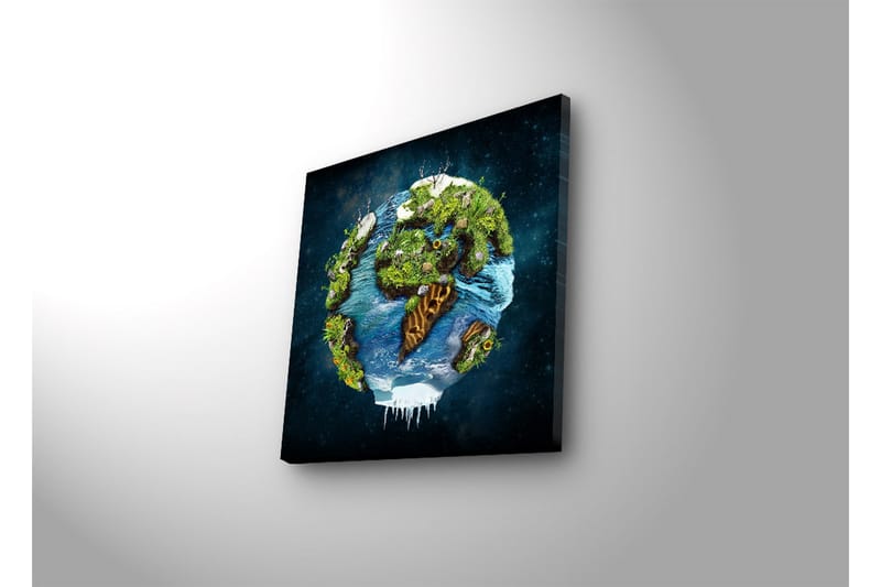 Canvas-taulu LED-valaistuksella 28x28 cm - Maa rehevillä maisemilla ja vesipinnoilla - Vihreä / Sininen / Ruskea - Sisustustuotteet - Taulu & taide - Canvas-taulu
