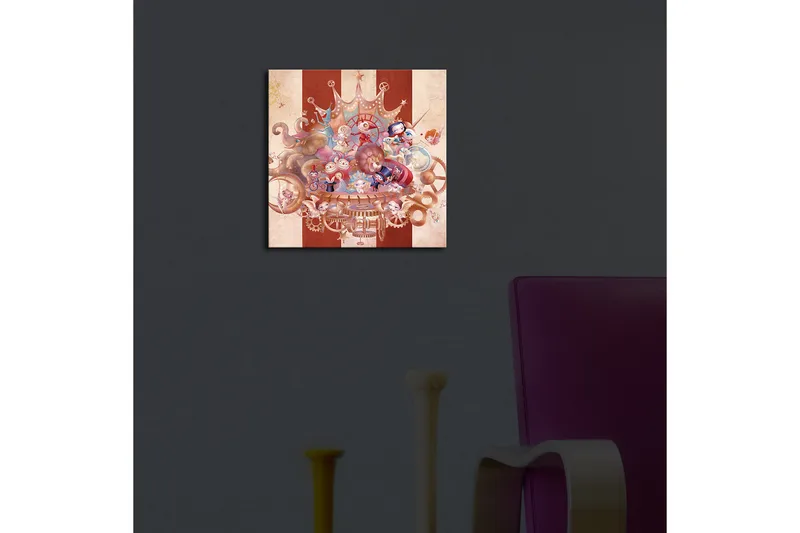 Canvas-taulu LED-valaistuksella 28x28 cm - Mielikuvituksellinen sommitelma leikkisillä hahmoilla ja mekaanisilla yksityiskohdilla - Punainen / Beige / Sininen - Sisustustuotteet - Taulu & taide - Canvas-taulu