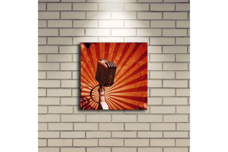 Canvas-taulu LED-valaistuksella 28x28 cm - Mikrofoni säteillä taustalla - Punainen / Musta / Harmaa - Sisustustuotteet - Taulu & taide - Canvas-taulu