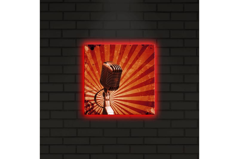 Canvas-taulu LED-valaistuksella 28x28 cm - Mikrofoni säteillä taustalla - Punainen / Musta / Harmaa - Sisustustuotteet - Taulu & taide - Canvas-taulu