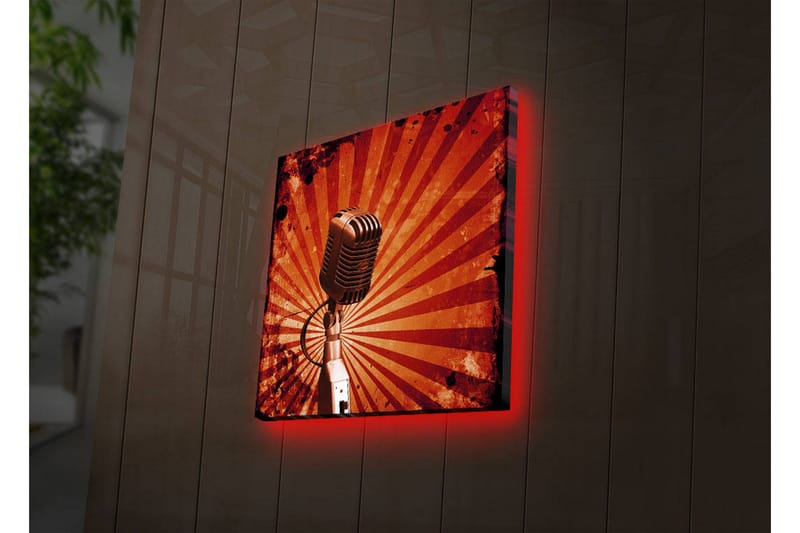 Canvas-taulu LED-valaistuksella 28x28 cm - Mikrofoni säteillä taustalla - Punainen / Musta / Harmaa - Sisustustuotteet - Taulu & taide - Canvas-taulu