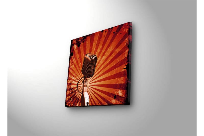 Canvas-taulu LED-valaistuksella 28x28 cm - Mikrofoni säteillä taustalla - Punainen / Musta / Harmaa - Sisustustuotteet - Taulu & taide - Canvas-taulu