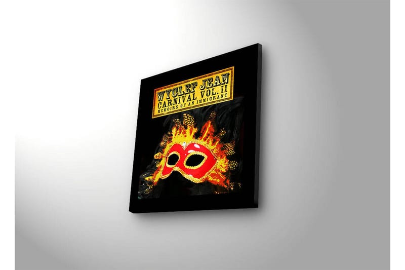 Canvas-taulu LED-valaistuksella 28x28 cm - Naamio värikkäillä yksityiskohdilla ja liekehtivällä taustalla - Punainen / Oranssi / Musta - Sisustustuotteet - Taulu & taide - Canvas-taulu