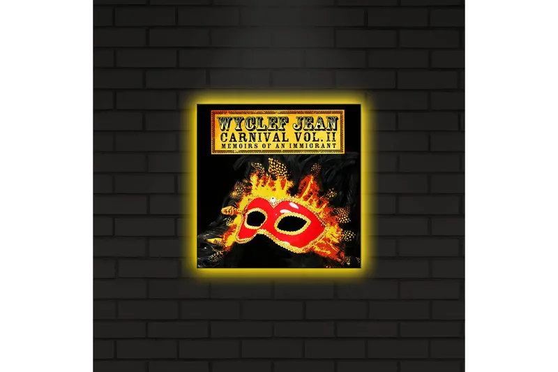 Canvas-taulu LED-valaistuksella 28x28 cm - Naamio värikkäillä yksityiskohdilla ja liekehtivällä taustalla - Punainen / Oranssi / Musta - Sisustustuotteet - Taulu & taide - Canvas-taulu