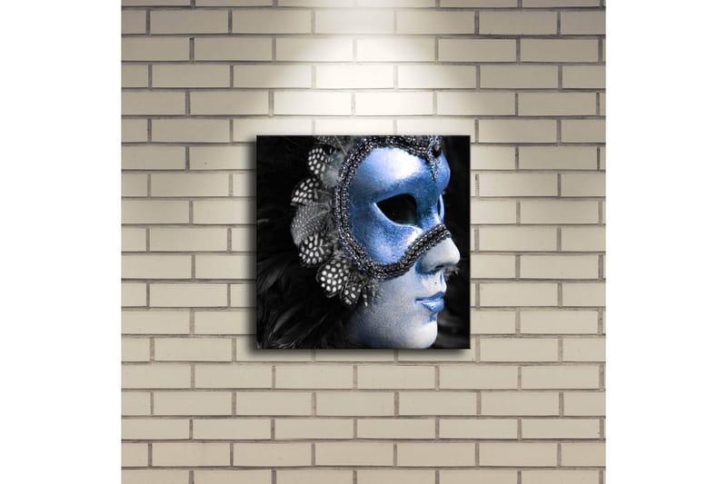 Canvas-taulu LED-valaistuksella 28x28 cm - Naamioitu nainen kimaltelevan sinisen naamion kanssa - Sininen / Musta - Sisustustuotteet - Taulu & taide - Canvas-taulu