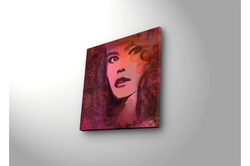 Canvas-taulu LED-valaistuksella 28x28 cm - Naisen muotokuva vahvoine ilmeineen ja värikkäine yksityiskohtineen - Vaaleanpunainen / Violetti / Musta - Sisustustuotteet - Taulu & taide - Canvas-taulu