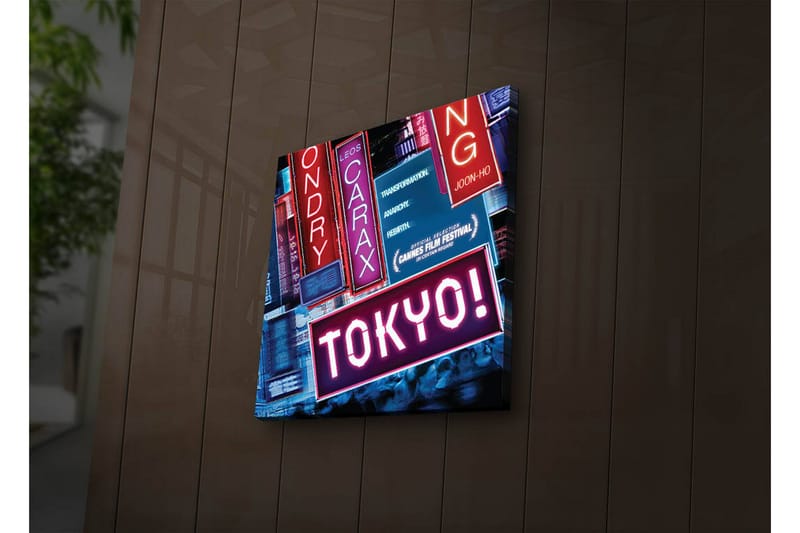 Canvas-taulu LED-valaistuksella 28x28 cm - Neonvalot tekstillä TOKYO!, Vaaleanpunainen / Sininen / Punainen