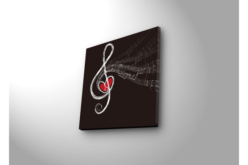Canvas-taulu LED-valaistuksella 28x28 cm - Nuottisymboli sydämellä ja nuoteilla - Musta / Valkoinen / Punainen - Sisustustuotteet - Taulu & taide - Canvas-taulu