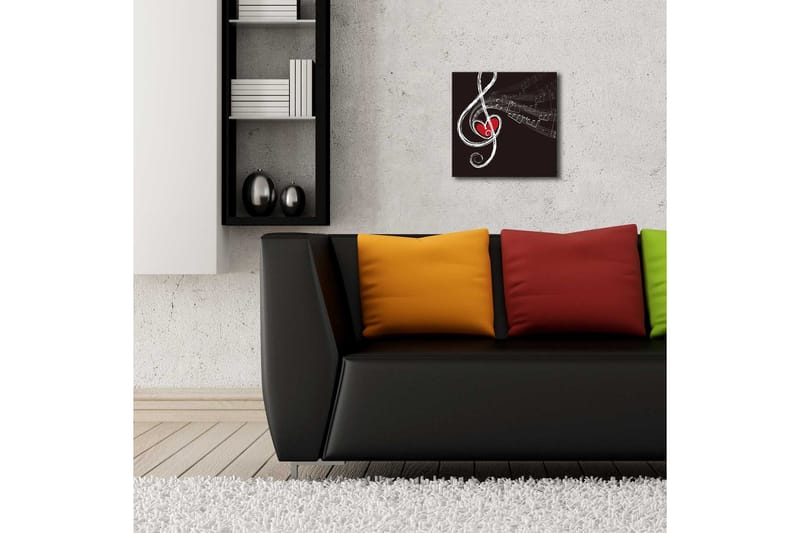 Canvas-taulu LED-valaistuksella 28x28 cm - Nuottisymboli sydämellä ja nuoteilla - Musta / Valkoinen / Punainen - Sisustustuotteet - Taulu & taide - Canvas-taulu