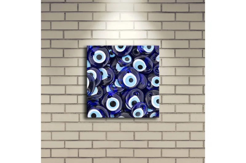 Canvas-taulu LED-valaistuksella 28x28 cm - Sinisen silmän muotoiset amuletit kuviossa - Sininen / Valkoinen / Musta - Sisustustuotteet - Taulu & taide - Canvas-taulu