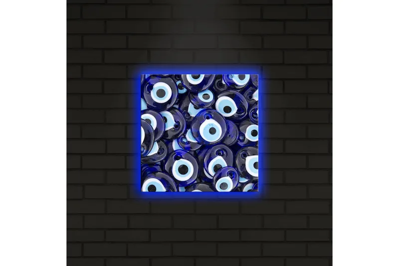 Canvas-taulu LED-valaistuksella 28x28 cm - Sinisen silmän muotoiset amuletit kuviossa - Sininen / Valkoinen / Musta - Sisustustuotteet - Taulu & taide - Canvas-taulu