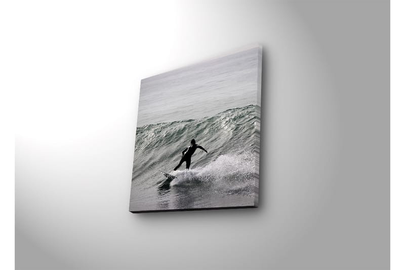 Canvas-taulu LED-valaistuksella 28x28 cm - Surffaaja aaltojen nappaamisessa toiminnassa - Harmaa / Musta / Valkoinen - Sisustustuotteet - Taulu & taide - Canvas-taulu