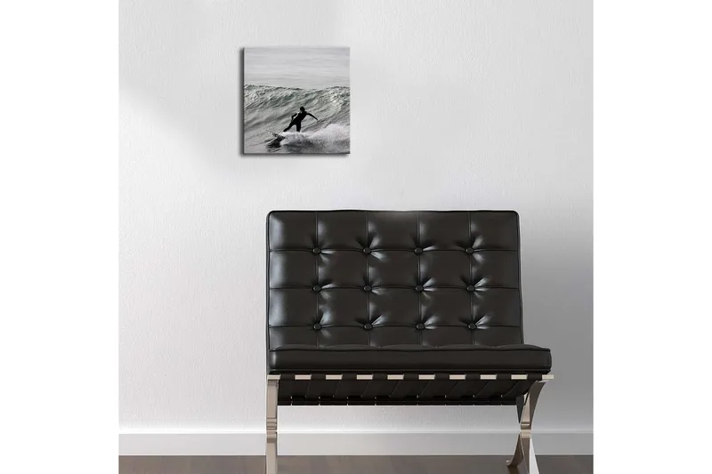 Canvas-taulu LED-valaistuksella 28x28 cm - Surffaaja aaltojen nappaamisessa toiminnassa - Harmaa / Musta / Valkoinen - Sisustustuotteet - Taulu & taide - Canvas-taulu