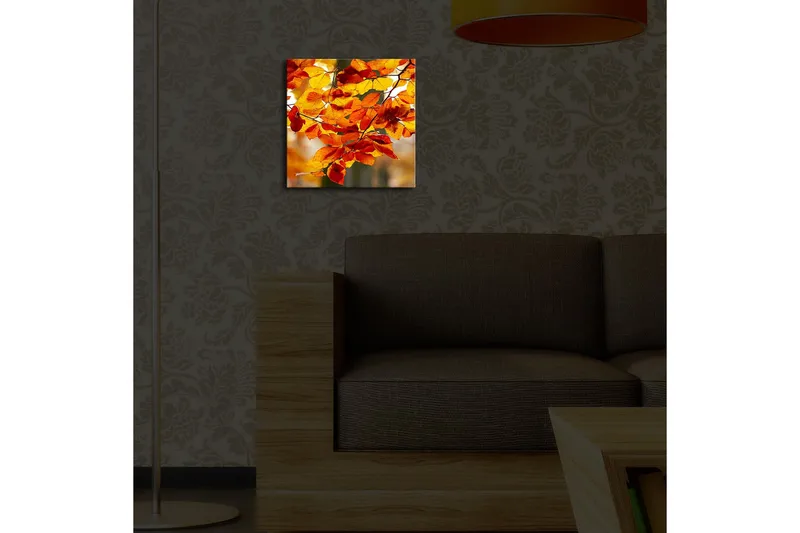 Canvas-taulu LED-valaistuksella 28x28 cm - Syksyn lehdet lämpimissä keltaisen ja oranssin sävyissä - Keltainen / Oranssi / Punainen - Sisustustuotteet - Taulu & taide - Canvas-taulu