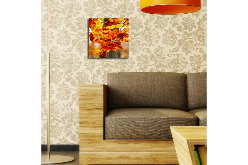 Canvas-taulu LED-valaistuksella 28x28 cm - Syksyn lehdet lämpimissä keltaisen ja oranssin sävyissä - Keltainen / Oranssi / Punainen - Sisustustuotteet - Taulu & taide - Canvas-taulu