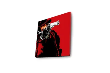 Canvas-taulu LED-valaistuksella 28x28 cm - Terävä muotokuva revolverimiehestä ase kädessään - Punainen / Musta - Sisustustuotteet - Taulu & taide - Canvas-taulu