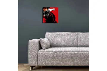 Canvas-taulu LED-valaistuksella 28x28 cm - Terävä muotokuva revolverimiehestä ase kädessään - Punainen / Musta - Sisustustuotteet - Taulu & taide - Canvas-taulu