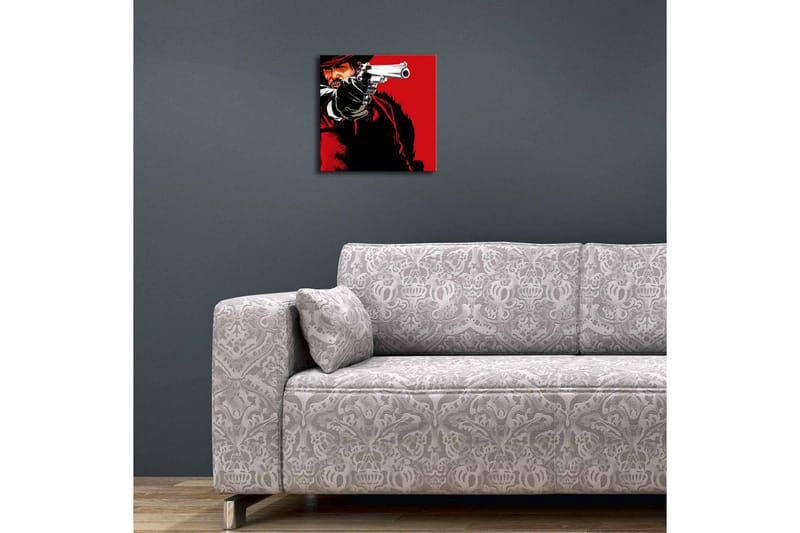 Canvas-taulu LED-valaistuksella 28x28 cm - Terävä muotokuva revolverimiehestä ase kädessään - Punainen / Musta - Sisustustuotteet - Taulu & taide - Canvas-taulu