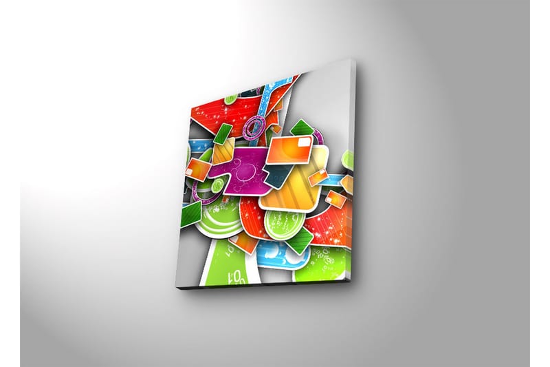 Canvas-taulu LED-valaistuksella 28x28 cm - Värikäs abstrakti sommitelma geometrisilla muodoilla ja kuvioilla - Vihreä / Punainen / Oranssi - Sisustustuotteet - Taulu & taide - Canvas-taulu