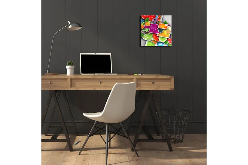 Canvas-taulu LED-valaistuksella 28x28 cm - Värikäs abstrakti sommitelma geometrisilla muodoilla ja kuvioilla - Vihreä / Punainen / Oranssi - Sisustustuotteet - Taulu & taide - Canvas-taulu