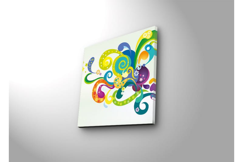 Canvas-taulu LED-valaistuksella 28x28 cm - Värikäs abstrakti sommitelma keinuvilla muodoilla ja spiraaleilla - Vihreä / Violetti / Keltainen - Sisustustuotteet - Taulu & taide - Canvas-taulu