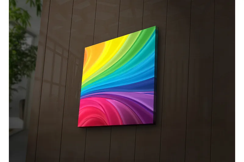 Canvas-taulu LED-valaistuksella 28x28 cm - Värikäs abstrakti sommitelma laajoilla viivoilla, Keltainen / Vihreä / Sininen