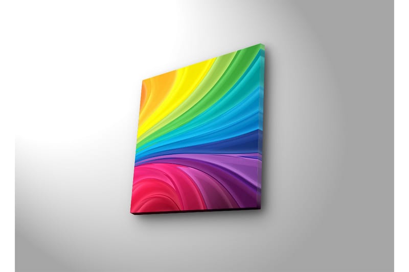 Canvas-taulu LED-valaistuksella 28x28 cm - Värikäs abstrakti sommitelma laajoilla viivoilla - Keltainen / Vihreä / Sininen - Sisustustuotteet - Taulu & taide - Canvas-taulu