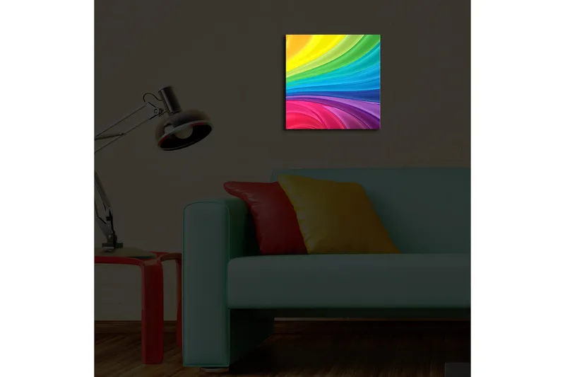 Canvas-taulu LED-valaistuksella 28x28 cm - Värikäs abstrakti sommitelma laajoilla viivoilla - Keltainen / Vihreä / Sininen - Sisustustuotteet - Taulu & taide - Canvas-taulu