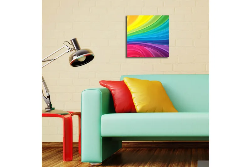 Canvas-taulu LED-valaistuksella 28x28 cm - Värikäs abstrakti sommitelma laajoilla viivoilla - Keltainen / Vihreä / Sininen - Sisustustuotteet - Taulu & taide - Canvas-taulu