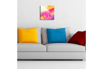 Canvas-taulu LED-valaistuksella 28x28 cm - Värikäs abstrakti sommitelma tekstillä LIFE - Vaaleanpunainen / Keltainen / Vihreä - Sisustustuotteet - Taulu & taide - Canvas-taulu