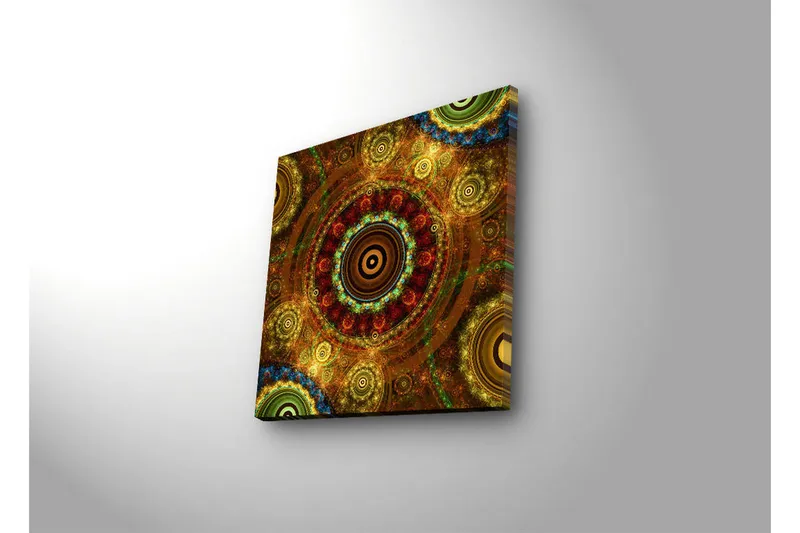 Canvas-taulu LED-valaistuksella 28x28 cm - Värikäs abstrakti sommitelma pyöreillä kuvioilla - Kulta / Punainen / Vihreä - Sisustustuotteet - Taulu & taide - Canvas-taulu