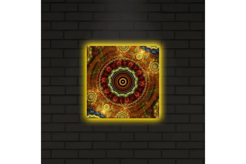 Canvas-taulu LED-valaistuksella 28x28 cm - Värikäs abstrakti sommitelma pyöreillä kuvioilla - Kulta / Punainen / Vihreä - Sisustustuotteet - Taulu & taide - Canvas-taulu