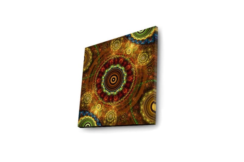 Canvas-taulu LED-valaistuksella 28x28 cm - Värikäs abstrakti sommitelma pyöreillä kuvioilla - Kulta / Punainen / Vihreä - Sisustustuotteet - Taulu & taide - Canvas-taulu
