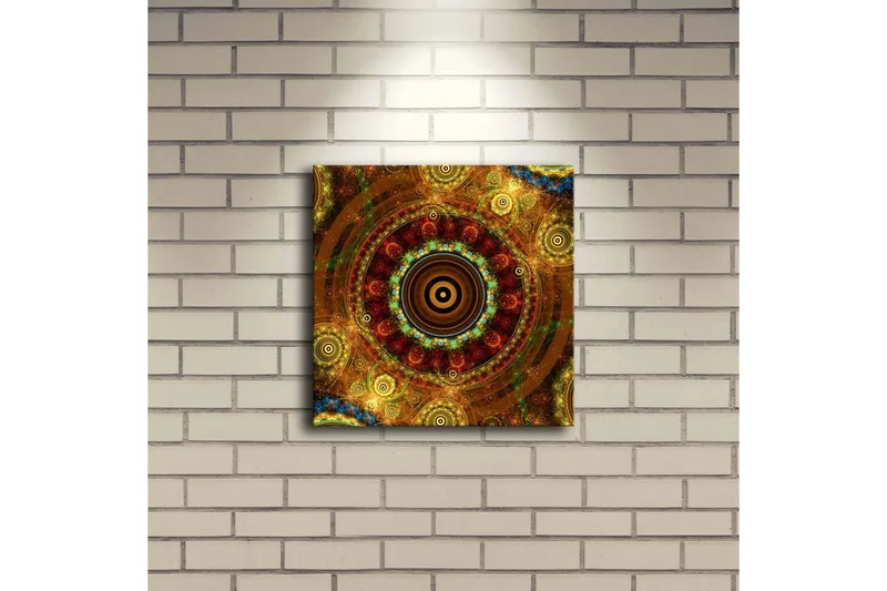 Canvas-taulu LED-valaistuksella 28x28 cm - Värikäs abstrakti sommitelma pyöreillä kuvioilla - Kulta / Punainen / Vihreä - Sisustustuotteet - Taulu & taide - Canvas-taulu