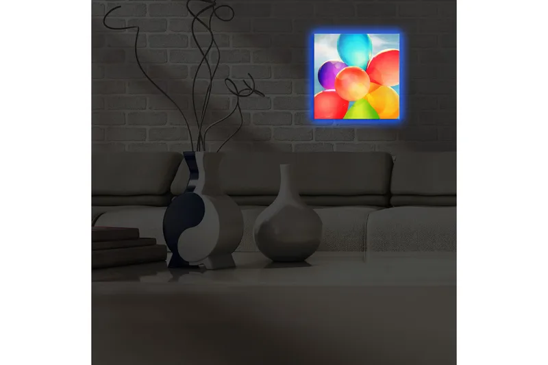Canvas-taulu LED-valaistuksella 28x28 cm - Värikäs ilmapallokokoelma - Punainen / Sininen / Vihreä - Sisustustuotteet - Taulu & taide - Canvas-taulu