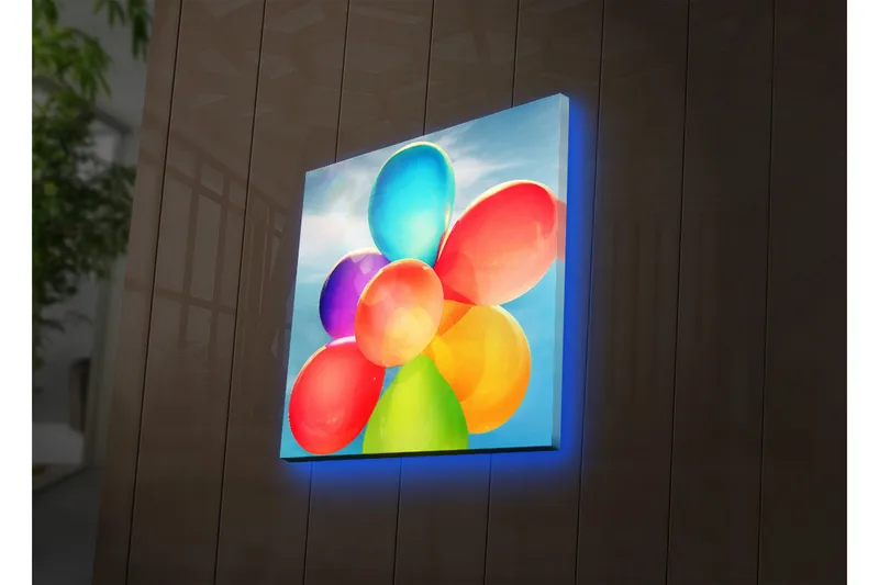 Canvas-taulu LED-valaistuksella 28x28 cm - Värikäs ilmapallokokoelma, Punainen / Sininen / Vihreä