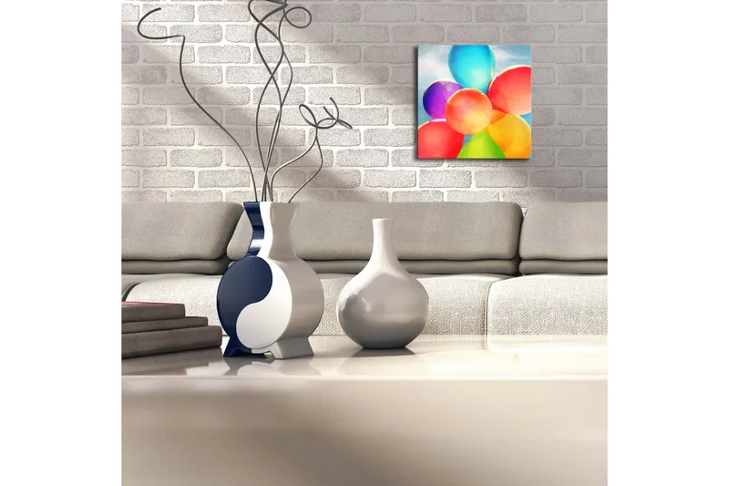 Canvas-taulu LED-valaistuksella 28x28 cm - Värikäs ilmapallokokoelma - Punainen / Sininen / Vihreä - Sisustustuotteet - Taulu & taide - Canvas-taulu