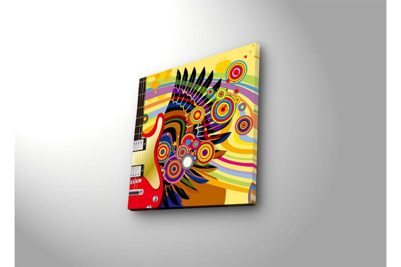 Canvas-taulu LED-valaistuksella 28x28 cm - Värikäs kitara abstrakteilla kuvioilla ja ympyröillä - Keltainen / Punainen / Vihreä - Sisustustuotteet - Taulu & taide - Canvas-taulu