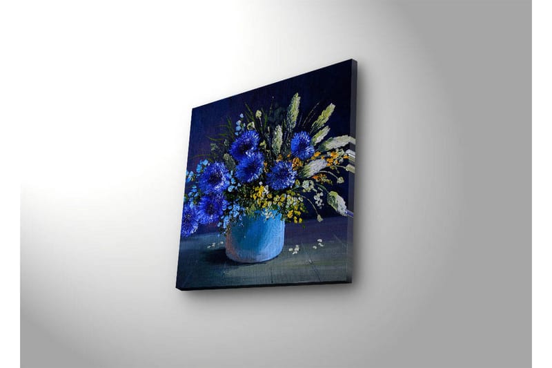 Canvas-taulu LED-valaistuksella 28x28 cm - Värikäs kukkakimppu maljakossa - Sininen / Vihreä / Keltainen - Sisustustuotteet - Taulu & taide - Canvas-taulu