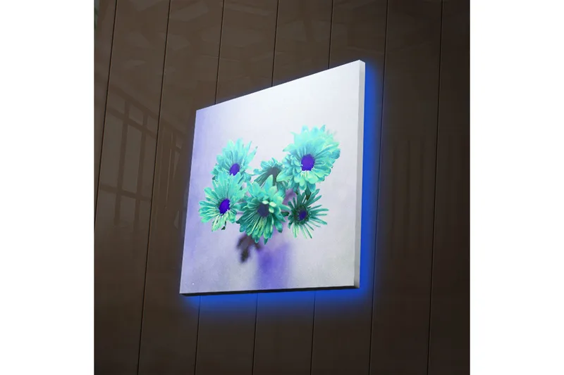 Canvas-taulu LED-valaistuksella 28x28 cm - Värikäs kukkakimppu turkoosin sävyissä, Turkoosi / Violetti